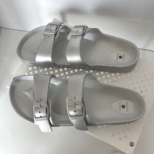 Shade & Shore Silver Slide Sandals